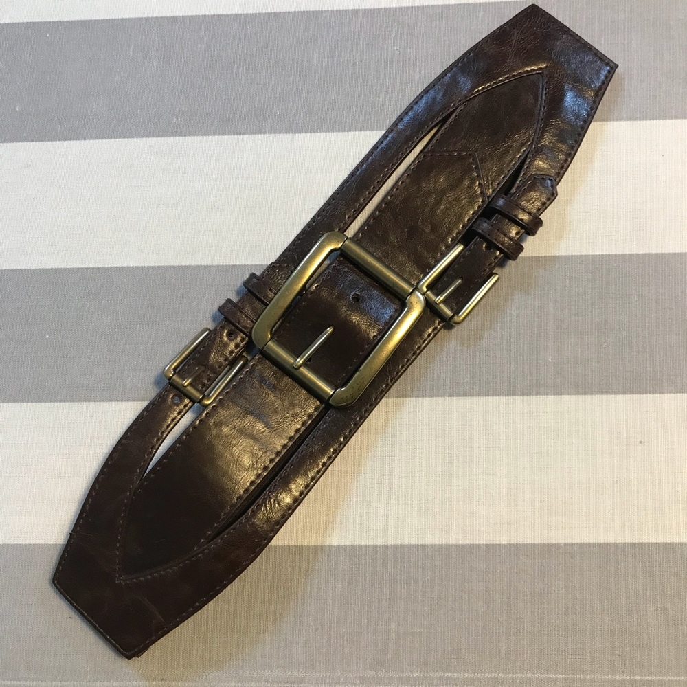 WCM New York Brown Leather Buckles Elastic back